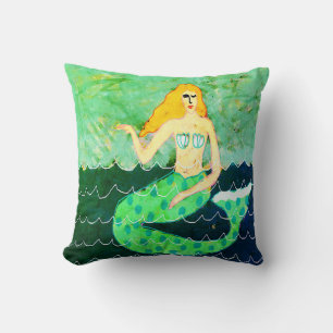 Groene zeemeermin Abstracte kunst Kussen