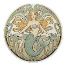 Groene Zeemeermin Crème & Goud Art Nouveau Oceaan 