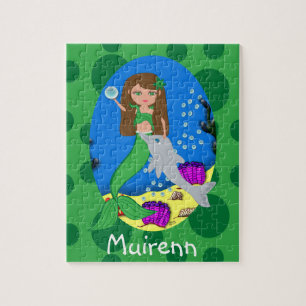 Groene zeemeermin in de oceaan met een dolfijn legpuzzel