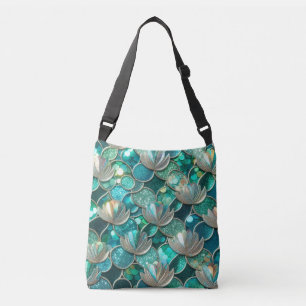 Groene zeemeermin staartschalen afdrukken met zees crossbody tas