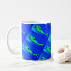 groene zeemeermin zwemt blauw koffiemok