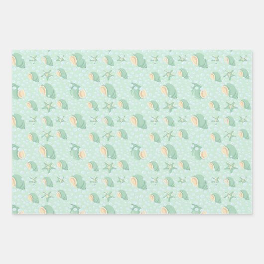 Groene zeeschelpen en bubbels inpakpapier vel (Voorkant 2)