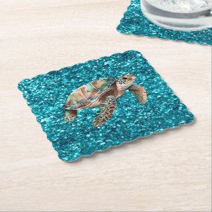 Groene Zeeschildpad Kartonnen Onderzetters