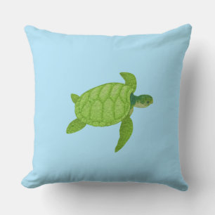 Groene zeeschildpad op turquoise achtergrond kussen