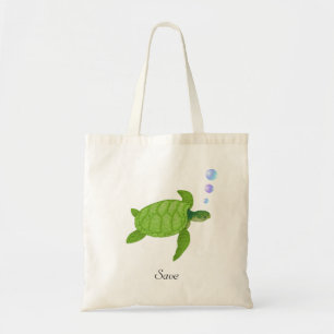 Groene zeeschildpad & save kalligrafie Boodschappe Tote Bag