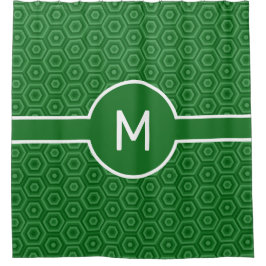 Groene zeshoeken met centraal geometrisch monogram douchegordijn