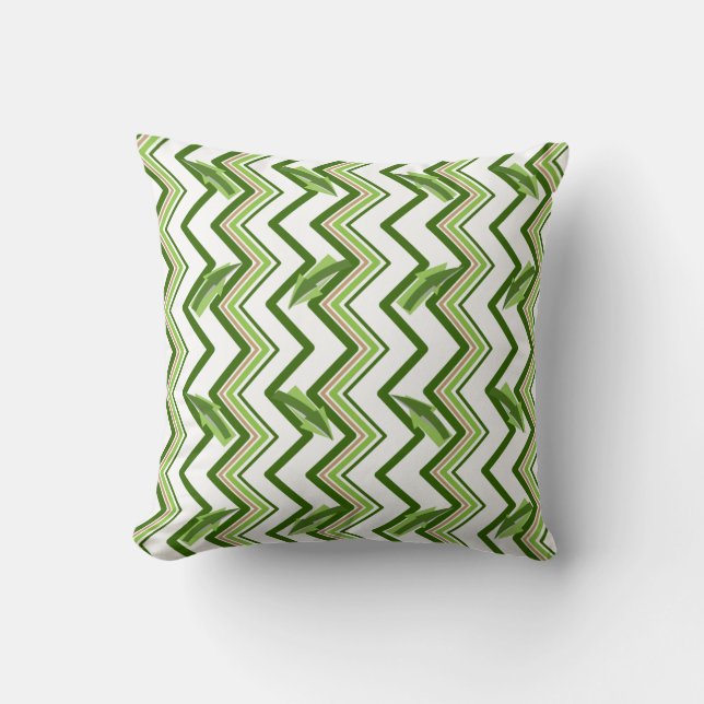 Groene Zig Zag Stripes en Arrows Kussen (Voorkant)