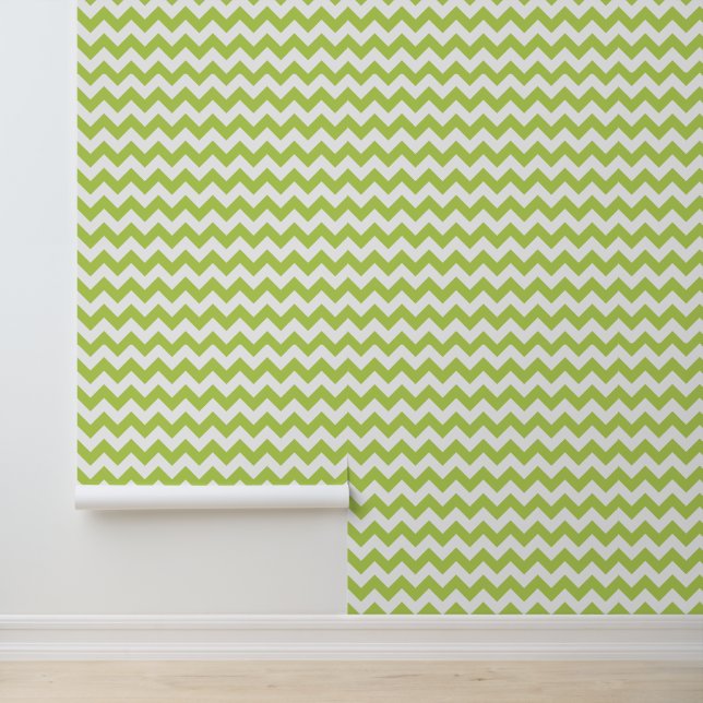 Groene zigzag, Groene Chevron, Geometrisch Patroon Behang (Applicatie)