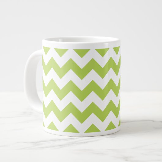 Groene zigzag, Groene Chevron, Geometrisch Patroon Extra Grote Beker (Voorkant links)