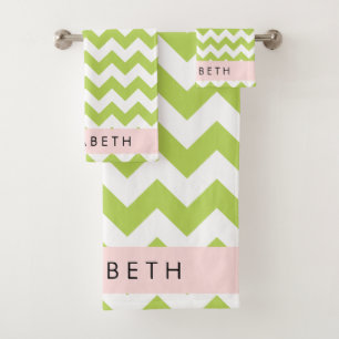 Groene zigzag, Groene Chevron, Jouw naam Bad Handdoek
