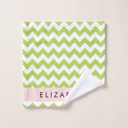 Groene zigzag, Groene Chevron, Jouw naam Bad Handdoek (Wasdoekje)