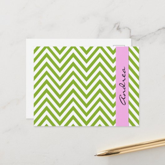 Groene zigzag, Groene Chevron, Jouw naam Briefkaart (Voorkant / Achterkant in situ)