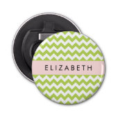 Groene zigzag, Groene Chevron, Jouw naam Button Flesopener (Voorkant)