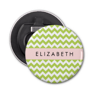 Groene zigzag, Groene Chevron, Jouw naam Button Flesopener