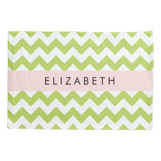 Groene zigzag, Groene Chevron, Jouw naam Kussensloop (Achterkant)