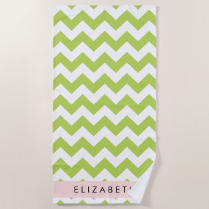 Groene zigzag, Groene Chevron, Jouw naam Strandlaken