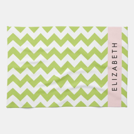 Groene zigzag, Groene Chevron, Jouw naam Theedoek (Horizontaal)