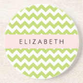 Groene zigzag, Groene Chevron, Jouw naam Zandsteen Onderzetter (Voorkant)