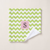 Groene zigzag, Groene Chevron, Monogram Bad Handdoek (Wasdoekje)