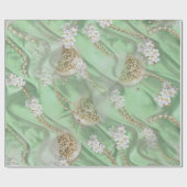 Groene Zijde en Ivory Champaign Pearls Cadeaupapier (Vlak)