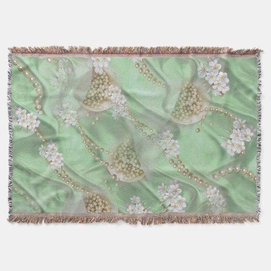 Groene Zijde en Ivory Champaign Pearls Deken (Voorkant)