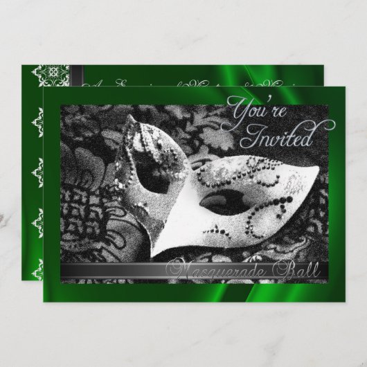 groene zijderoute Masquerade Ball Invitation Kaart (Voorkant / Achterkant)