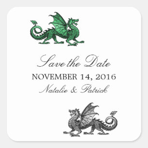 Groene Zilveren Draak Save the Date Stickers