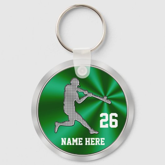 Groene, Zilveren Kleur Gepersonaliseerde Honkbal K Sleutelhanger (Voorkant)