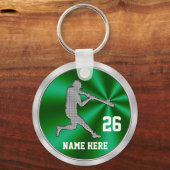 Groene, Zilveren Kleur Gepersonaliseerde Honkbal K Sleutelhanger (Voorkant)