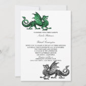 Groene Zilveren Middeleeuwse Dragon Wedding Uitnod Kaart (Voorkant)