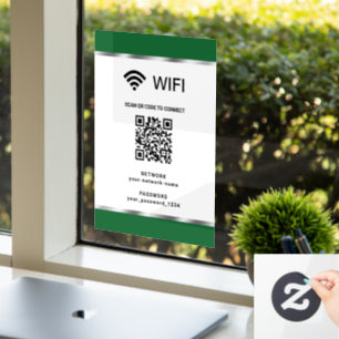 Groene Zilveren QR Code Wifi Netwerk en Wachtwoord Raamsticker