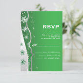 Groene, zilvergrijze sneeuwflake winterbruiloft RS RSVP Kaartje (Staand voorkant)