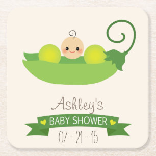 Groene zoete erwt Baby shower Vierkante Kartonnen Onderzetter
