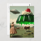 Groene zoete traktatie surrealistisch in de melkwe briefkaart (Voorkant / Achterkant)