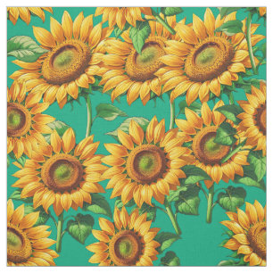Groene Zonnebloem Bloemen CottageCore Patroon Text Stof