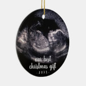 Groene Zwangerschap Ultrasound met kerstmis Keramisch Ornament (Rechts)