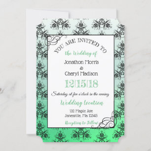 Groene zwarte Damask Classy Wedding-uitnodigingen Kaart