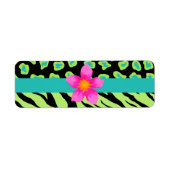 Groene, zwarte en Blauwgroen Zebra & Cheetah Roze  Etiket (Voorkant)