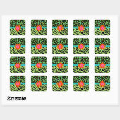 Groene, zwarte en Blauwgroen Zebra en Cheetah Oran Vierkante Sticker (Vel)