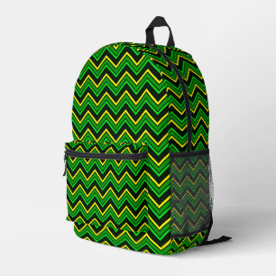 Groene, zwarte en gele chevron zigzag bedrukte rugzak