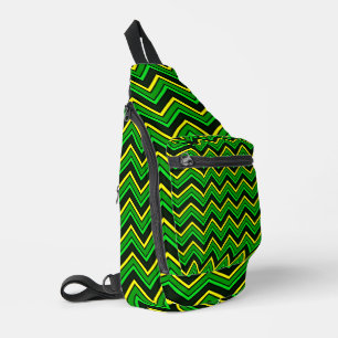 Groene, zwarte en gele chevron zigzag sling bag