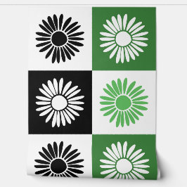 Groene, zwarte en witte bloem behang
