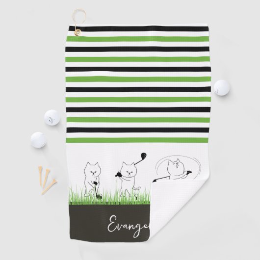 Groene, zwarte en witte strepe kat Golfer Golfhanddoek (Insitu)