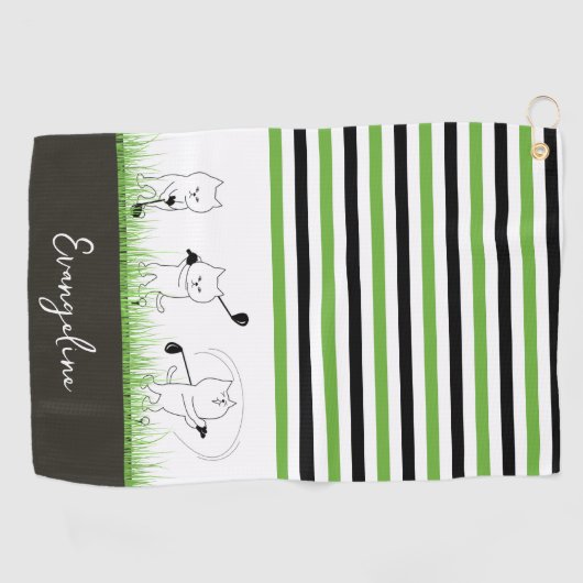 Groene, zwarte en witte strepe kat Golfer Golfhanddoek (Horizontaal)