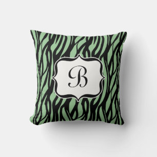 Groene, zwarte en witte Zebra monogram Kussen