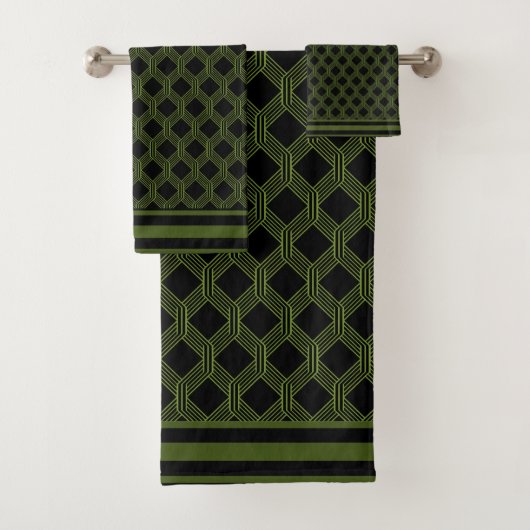 Groene zwarte Geometric Pattern Bath Towel set Bad Handdoek (Insitu)