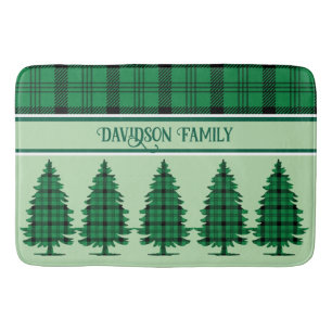 Groene Zwarte Gezellige Tartan Pine Bomen Badmat