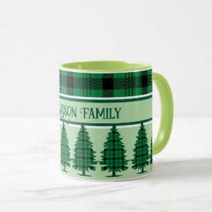 Groene Zwarte Gezellige Tartan Pine Bomen Mok