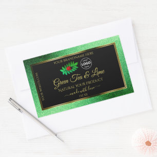 Groene zwarte Glitter-productlabels Ladybug-Logo Rechthoekige Sticker
