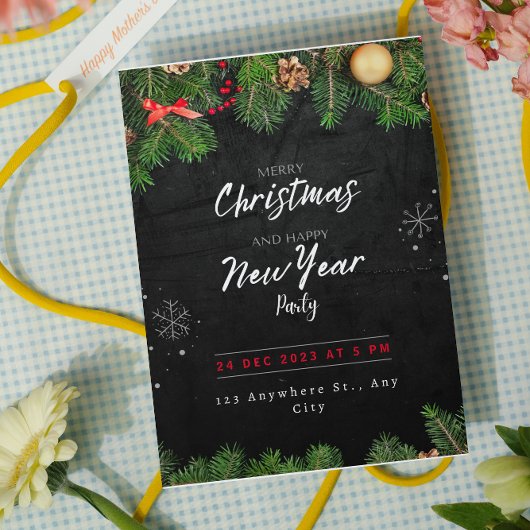 Groene Zwarte Kerstfeest Uitnodiging